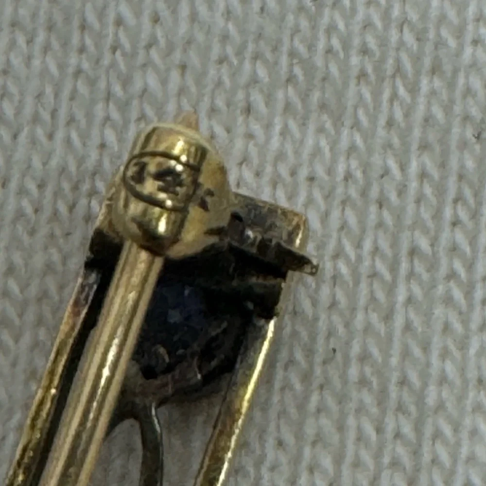 Antique Art Deco Solid 14K Gold and Blue Topaz Bar Pin - Picture 9 of 14